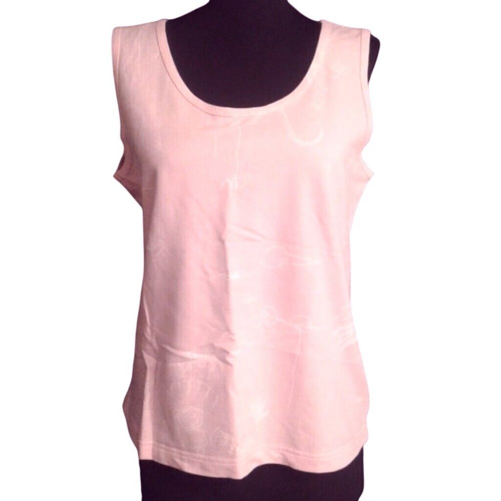 Spa By Chicos Size 0 Small 4 Tank Top Pink Cotton Sleeveless Subtle Animal Print
